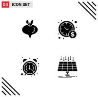 Modern Set of 4 Solid Glyphs Pictograph of food morning management alarm solar Editable Vector Design Elements