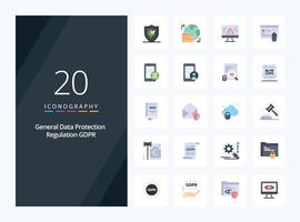 20 Gdpr Flat Color icon for presentation vector