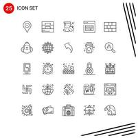 Mobile Interface Line Set of 25 Pictograms of firewall web wallet card apple Editable Vector Design Elements