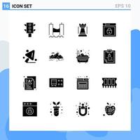 16 User Interface Solid Glyph Pack of modern Signs and Symbols of construction tools web security entertainment shield internet Editable Vector Design Elements