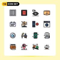 Pictogram Set of 16 Simple Flat Color Filled Lines of holidays time camera schedule product Editable Creative Vector Design Elements