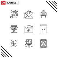 Universal Icon Symbols Group of 9 Modern Outlines of star director favorites chair festivity Editable Vector Design Elements