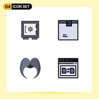 4 Universal Filledline Flat Color Signs Symbols of lock moustache secure goods movember Editable Vector Design Elements