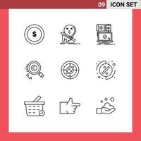 User Interface Pack of 9 Basic Outlines of owner copyright sword content responsive Editable Vector Design Elements