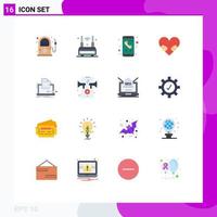 Mobile Interface Flat Color Set of 16 Pictograms of coder love wireless heart phone Editable Pack of Creative Vector Design Elements