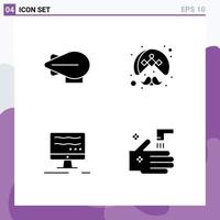 4 Thematic Vector Solid Glyphs and Editable Symbols of airship marketing man wearing faucet Editable Vector Design Elements