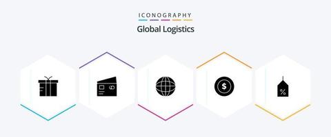 Global Logistics 25 Glyph icon pack including label. global. shopping. logistic. world vector