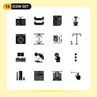 Modern Set of 16 Solid Glyphs Pictograph of gear tulip document plant decoration Editable Vector Design Elements