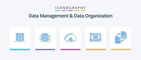 paquete de iconos azul 5 de gestión y organización de datos que incluye lista de verificación. sistema. infografía. sincronización. sincronizar diseño de iconos creativos vector