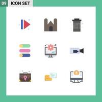 Mobile Interface Flat Color Set of 9 Pictograms of on off device medieval setting soda Editable Vector Design Elements