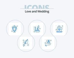 paquete de iconos azul de boda 5 diseño de iconos. anillo. diamante. anillo. caja. flores vector