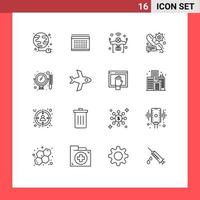 Group of 16 Outlines Signs and Symbols for message preference drone gear wifi Editable Vector Design Elements