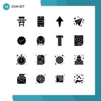 Modern Set of 16 Solid Glyphs and symbols such as twitter message arrow media paper Editable Vector Design Elements