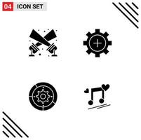 Set of 4 Vector Solid Glyphs on Grid for flashlight gear disco light health setup Editable Vector Design Elements