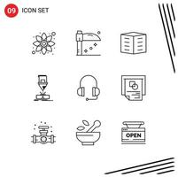 Set of 9 Vector Outlines on Grid for headphones laser building fabrication cutting Editable Vector Design Elements