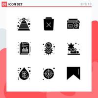 User Interface Pack of 9 Basic Solid Glyphs of gear quarterly trash financial media Editable Vector Design Elements