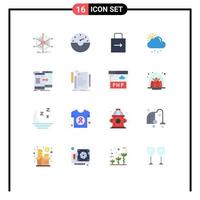 Set of 16 Vector Flat Colors on Grid for data weather arrow rain security Editable Pack of Creative Vector Design Elements