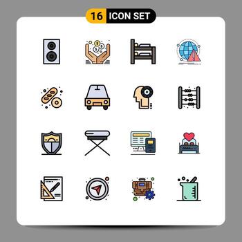Flat Color Filled Line Pack of 16 Universal Symbols of baguette computer online attack alert Editable Creative Vector Design Elements