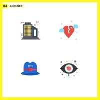 Set of 4 Vector Flat Icons on Grid for building american break sic eye Editable Vector Design Elements