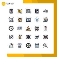 Pictogram Set of 25 Simple Filled line Flat Colors of crop noise cinnamon coffee gas movie Editable Vector Design Elements