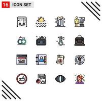 Modern Set of 16 Flat Color Filled Lines Pictograph of ring achieve travel accomplished food Editable Creative Vector Design Elements