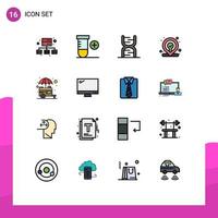 Group of 16 Flat Color Filled Lines Signs and Symbols for street stall code food location Editable Creative Vector Design Elements