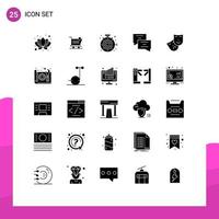 Mobile Interface Solid Glyph Set of 25 Pictograms of theatre mask stopwatch message chat Editable Vector Design Elements