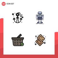 Modern Set of 4 Filledline Flat Colors Pictograph of anchor buy summer robot shopping cart Editable Vector Design Elements