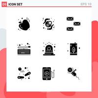 Set of 9 Modern UI Icons Symbols Signs for alarm keyboard back key envelope Editable Vector Design Elements