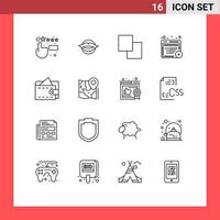 Set of 16 Vector Outlines on Grid for wallet cash copy online content Editable Vector Design Elements