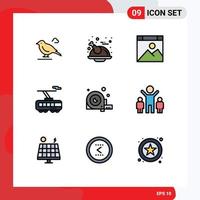 Mobile Interface Filledline Flat Color Set of 9 Pictograms of angle transport app train clever Editable Vector Design Elements