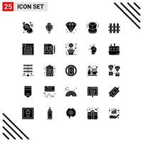 Group of 25 Solid Glyphs Signs and Symbols for fence design business object box Editable Vector Design Elements