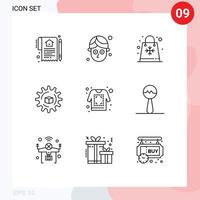 Group of 9 Outlines Signs and Symbols for print slustion bag data shopping Editable Vector Design Elements