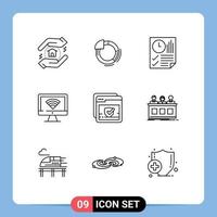 Group of 9 Modern Outlines Set for mark signal document wifi computer Editable Vector Design Elements