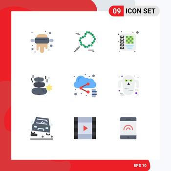 9 User Interface Flat Color Pack of modern Signs and Symbols of sharing file management cloud square Editable Vector Design Elements