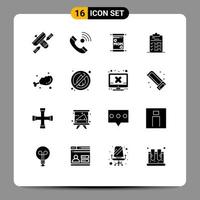 Group of 16 Modern Solid Glyphs Set for file task incoming clipboard mother Editable Vector Design Elements