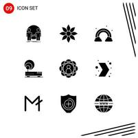 Mobile Interface Solid Glyph Set of 9 Pictograms of network hardware flower connection spring Editable Vector Design Elements