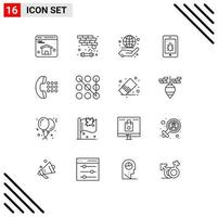 Pictogram Set of 16 Simple Outlines of phone call globe apps security Editable Vector Design Elements