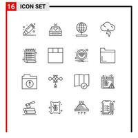 Outline Pack of 16 Universal Symbols of list lightning empty cloud stand Editable Vector Design Elements