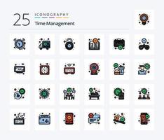 Time Management 25 Line Filled icon pack including bag. education time. truck. book time. secure vector