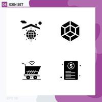 Editable Vector Line Pack of 4 Simple Solid Glyphs of earth cart safe crypto shopping Editable Vector Design Elements
