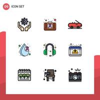 Set of 9 Modern UI Icons Symbols Signs for headphone headphones cabriolet communications day Editable Vector Design Elements