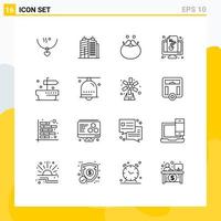 Group of 16 Modern Outlines Set for document monitor moustache computer beared Editable Vector Design Elements