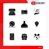 9 Thematic Vector Solid Glyphs and Editable Symbols of extractor location charity house women Editable Vector Design Elements