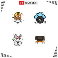 Set of 4 Modern UI Icons Symbols Signs for jacket animal gear archive rabbit Editable Vector Design Elements