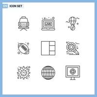 Set of 9 Modern UI Icons Symbols Signs for development layout bloon grid football Editable Vector Design Elements