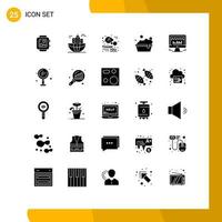 Pictogram Set of 25 Simple Solid Glyphs of beat computer thanks day washing bowl Editable Vector Design Elements