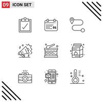 Universal Icon Symbols Group of 9 Modern Outlines of milk drink real estate breakfast festival Editable Vector Design Elements