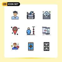 Mobile Interface Filledline Flat Color Set of 9 Pictograms of chart man twitter map idea Editable Vector Design Elements