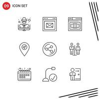 9 Creative Icons Modern Signs and Symbols of social share business pointer location Editable Vector Design Elements